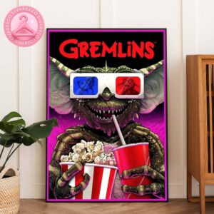 Gremlins Retro Movie Poster Featuring 3D Glasses Popcorn Scene 80s Horror Comedy Wall Art Print Home Decor Poster Canvas