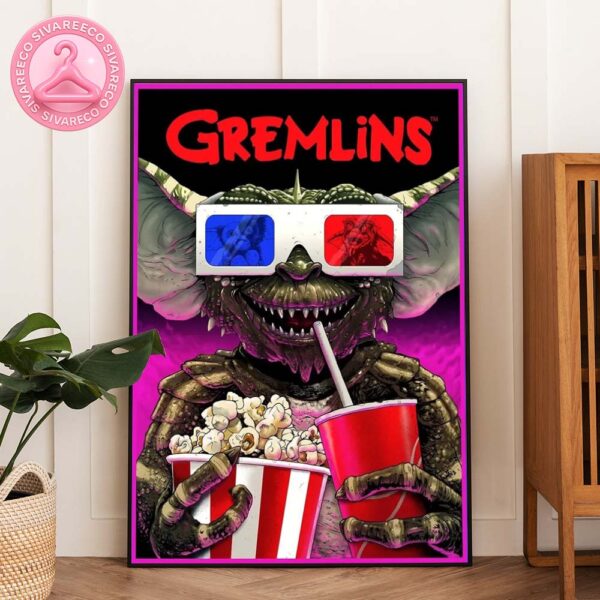 Gremlins Retro Movie Poster Featuring 3D Glasses Popcorn Scene 80s Horror Comedy Wall Art Print Home Decor Poster Canvas
