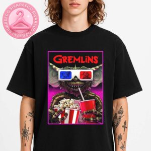Gremlins Retro Movie Poster Featuring 3D Glasses Popcorn Scene 80s Horror Comedy Wall Art Print Unisex T-Shirt