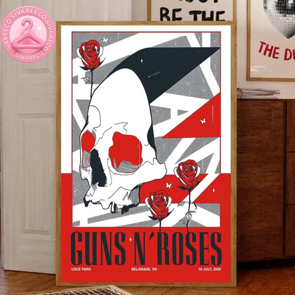 Guns N Roses Concert At Uce Park Belgrade RS At 18 July 2025 Skull Rose Home Decor Canvas Poster