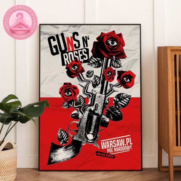 Guns N Roses Tour Poster Red And Black Revolver Rose Design At PGE Narodowy In Warsaw Poland European Stadium Tour 2025 Home Decor Poster Canvas