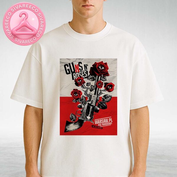 Guns N Roses Tour Poster Red And Black Revolver Rose Design At PGE Narodowy In Warsaw Poland European Stadium Tour 2025 Unisex T-Shirt