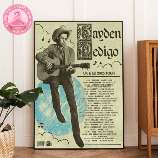Hayden Pedigo Official Tour Poster At Venues Across UK And EU In August And September 2025 Featuring Vintage Cowboy Guitar Artwork Home Decor Poster Canvas