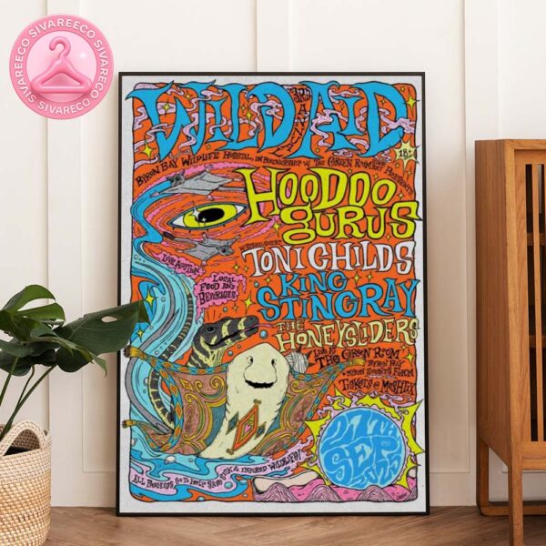 Hoodoo Gurus Wild Aid Concert Poster At The Green Room In Byron Bay NSW On September 27 2025 Featuring Psychedelic Animal Artwork With King Stingray And Toni Childs Home Decor Poster Canvas