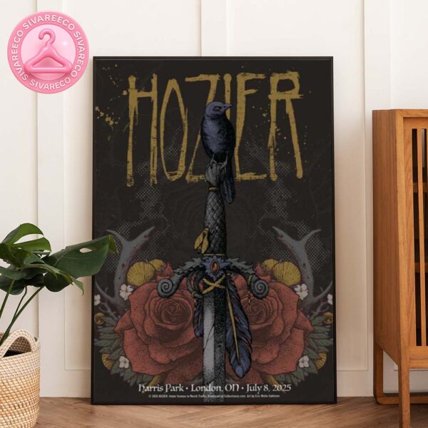 Hozier Tour Poster At Harris Park In London Ontario On July 8 2025 Featuring Sword Raven And Rose Artwork Home Decor Poster Canvas
