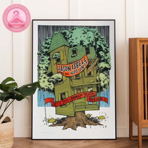 Jason Isbell and the 400 Unit Tour Poster Treehouse Illustration at Coronado Theatre in Rockford Illinois Americana Folk Art Style 2025 Home Decor Poster Canvas