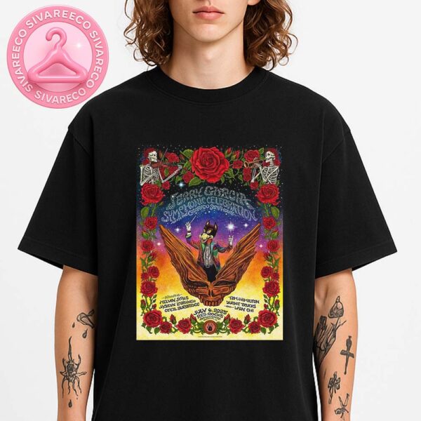 Jerry Garcia Symphonic Celebration Poster At Red Rocks Amphitheatre In Morrison CO On July 6 2025 With Roses And Cartoon Conductor Theme Unisex T-Shirt