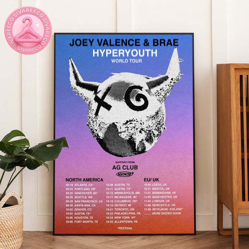 Joey Valence and Brae Tour Poster Full Color World Tour Print at The Vanguard in New York City Hyperyouth Tour 2025 with Pixel Devil Artwork Home Decor Poster Canvas