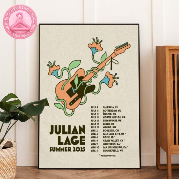 Julian Lage Summer Tour Poster For July 9 To August 15 2025 Featuring Floral Guitar Illustration Across Europe And USA Home Decor Poster Canvas