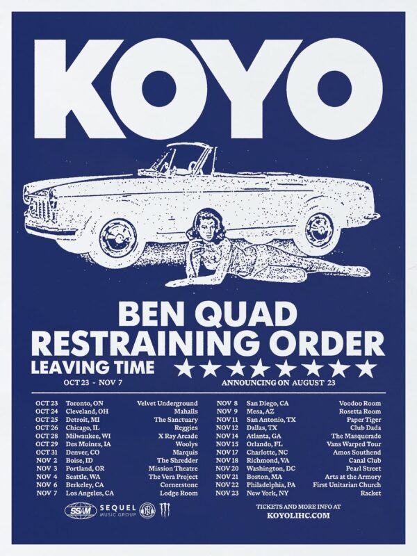 Koyo Tour Dates Poster At Velvet Underground In Toronto, ON On October 23 2025 – Retro Car And Pin Up Girl Style