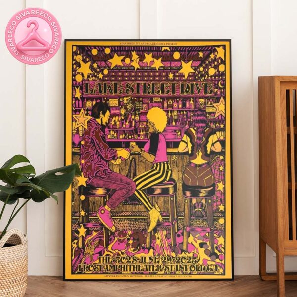 Lake Street Dive Limited Edition Tour Poster At Frost Amphitheater In Stanford CA On June 29 2025 Featuring Retro Bar Scene Psychedelic Pop Art Home Decor Poster Canvas