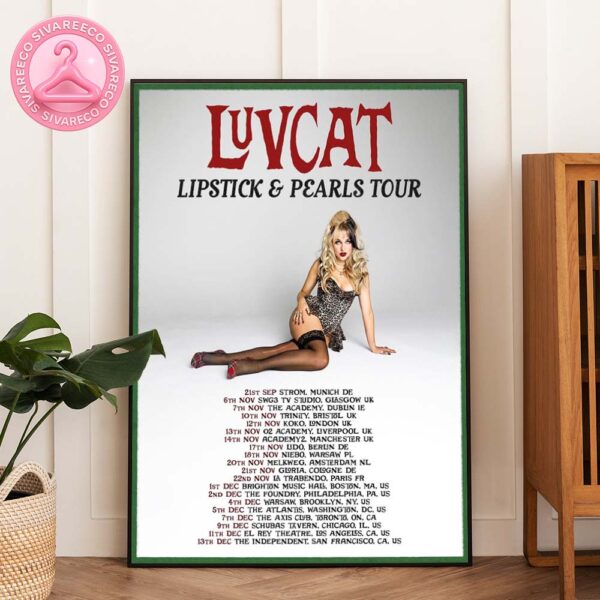 Luvcat Lipstick And Pearls Tour Poster Featuring Leopard Bodysuit Glamour Artwork For 2024 Europe And North America Shows Home Decor Poster Canvas