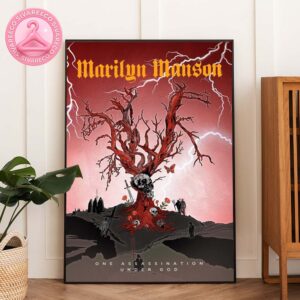 Marilyn Manson Official Poster For One Assassination Under God Featuring Red Lightning Tree And Gothic Skull Artwork Home Decor Poster Canvas