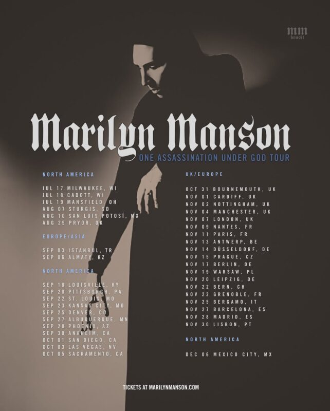 Marilyn Manson Tour Poster Monochrome Dark Style – One Assassination Under God Tour 2025