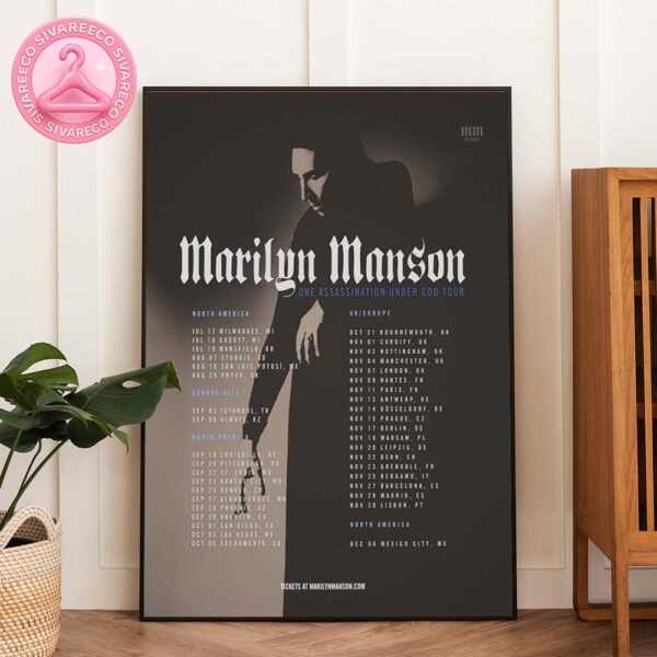Marilyn Manson Tour Poster Monochrome Dark Style – One Assassination Under God Tour 2025 Home Decor Poster Canvas