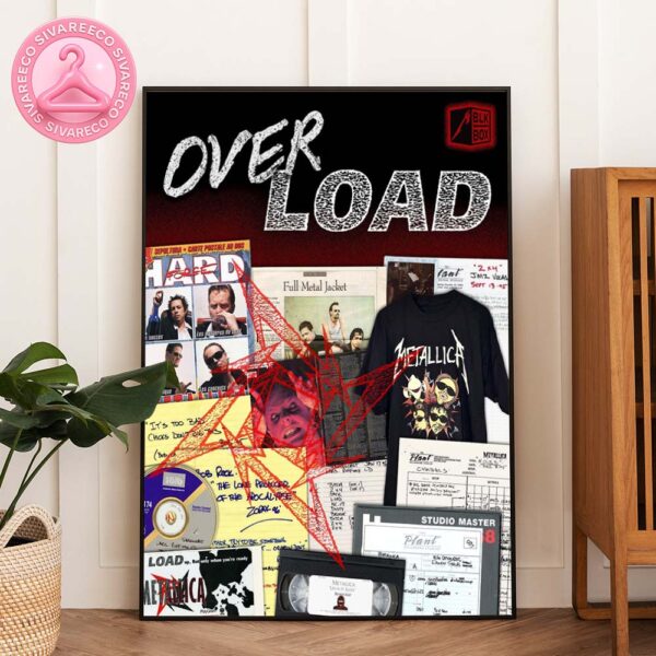Metallica Overload Poster Vintage Load Era Collage With Studio Notes VHS and Band Memorabilia Rock History Wall Art Home Decor Poster Canvas
