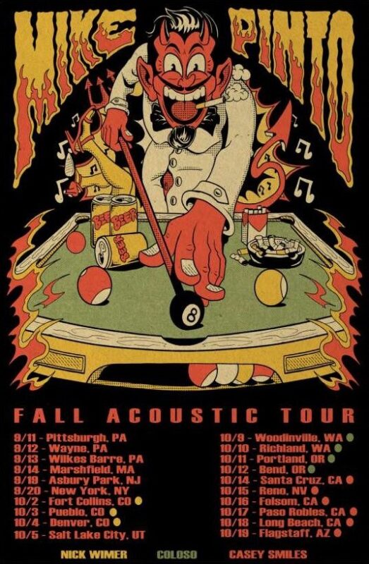 Mike Pinto Fall Acoustic Tour 2025 Poster Featuring Devil Pool Table Artwork
