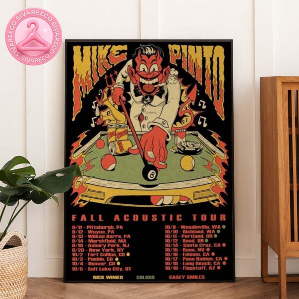 Mike Pinto Fall Acoustic Tour 2025 Poster Featuring Devil Pool Table Artwork Home Decor Poster Canvas