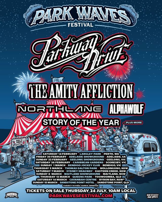 Parkway Drive Festival Poster Australia Tour 2025 With The Amity Affliction Northlane Alpha Wolf Story of the Year Circus Theme Artwork