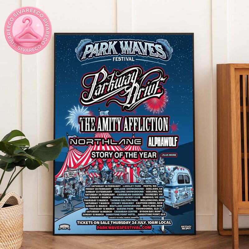 Parkway Drive Festival Poster Australia Tour 2025 With The Amity Affliction Northlane Alpha Wolf Story of the Year Circus Theme Artwork Home Decor Poster Canvas
