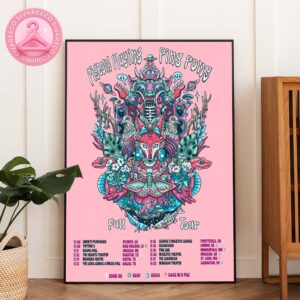 Pigeons Playing Ping Pong Fall Tour 2025 Poster – Psychedelic Artwork with Full City Tour Dates Home Decor Poster Canvas