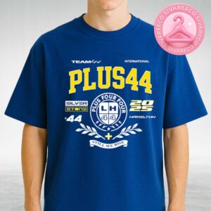Plus 44 Hamilton Silverstone 2025 Tour Shirt Featuring Varsity Crest Graphic In Blue With Still We Rise Slogan Unisex T-Shirt