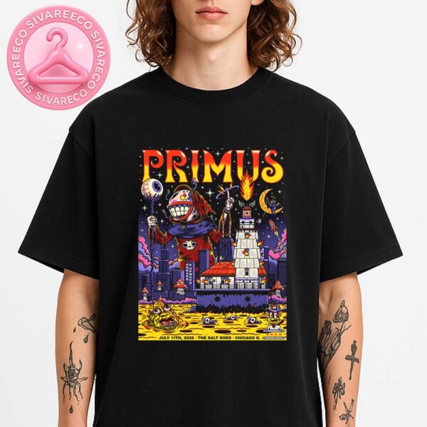 Primus Concert Poster At The Salt Shed In Chicago Illinois On July 11 2025 With Surreal Cartoon Sci Fi Artwork Unisex T-Shirt