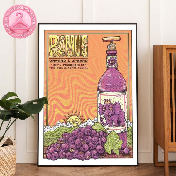 Primus Onward & Upward Poster At Vina Robles Amphitheatre In Paso Robles CA On July 5 2025 With Psychedelic Wine Label Artwork Home Decor Poster Canvas