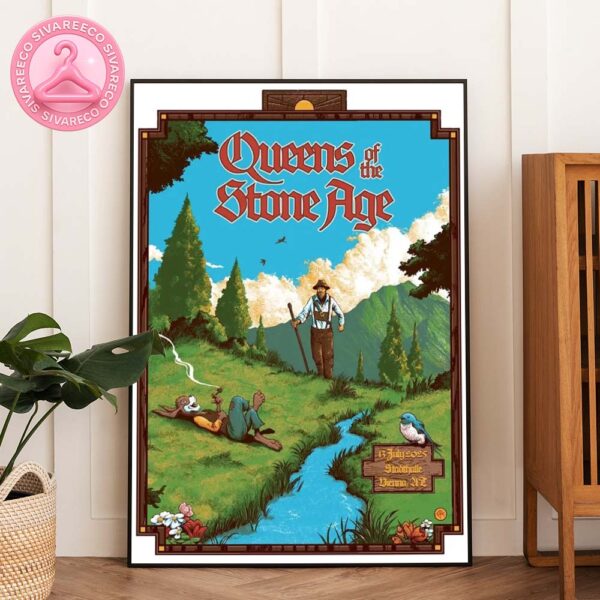 Queens of the Stone Age Tour Poster Peaceful Mountain Meadow Artwork at Mulberry Mountain in Ozark Arkansas Folk Fantasy Design 2025 Home Decor Poster Canvas
