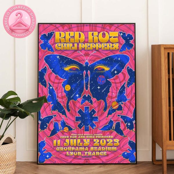 Red Hot Chili Peppers Tour Poster At Groupama Stadium In Lyon France On July 11 2023 Featuring Psychedelic Cosmic Butterfly Artwork Home Decor Poster Canvas