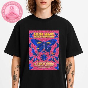Red Hot Chili Peppers Tour Poster At Groupama Stadium In Lyon France On July 11 2023 Featuring Psychedelic Cosmic Butterfly Artwork Unisex T-Shirt