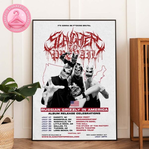 Slaughter To Prevail Tour Poster For Russian Grizzly Album Release In USA 2025 With Brutal Masked Artwork Home Decor Poster Canvas