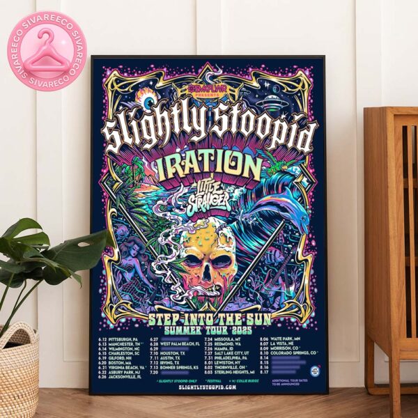 Slightly Stoopid Summer Tour Poster Psychedelic Skull Beach Scene – Step Into The Sun 2025 Home Decor Poster Canvas
