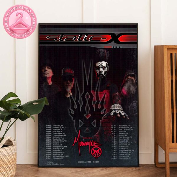 Static-X Official Tour Poster With Mudvayne On 25th Anniversary Tour At Venues Across US In Fall 2025 Featuring Cyber Masked X-Bot Artwork Home Decor Poster Canvas