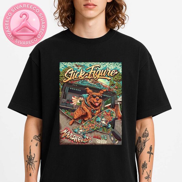 Stick Figure Live Poster At Levitate Festival In Marshfield Massachusetts On July 12 2025 Featuring Skateboarding Dog Artwork Unisex T-Shirt