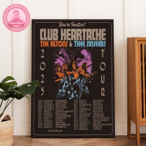The Altons And Thee Sinseers Club Heartache Tour Poster At Venues Across US And Mexico In July To November 2025 Featuring Retro Soul Group Artwork Home Decor Poster Canvas