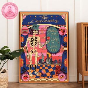The Lumineers Tour Poster Retro Cartoon Skeleton Artwork at Citi Field in Flushing New York Tattoo-Inspired Cityscape Design 2025 Home Decor Poster Canvas