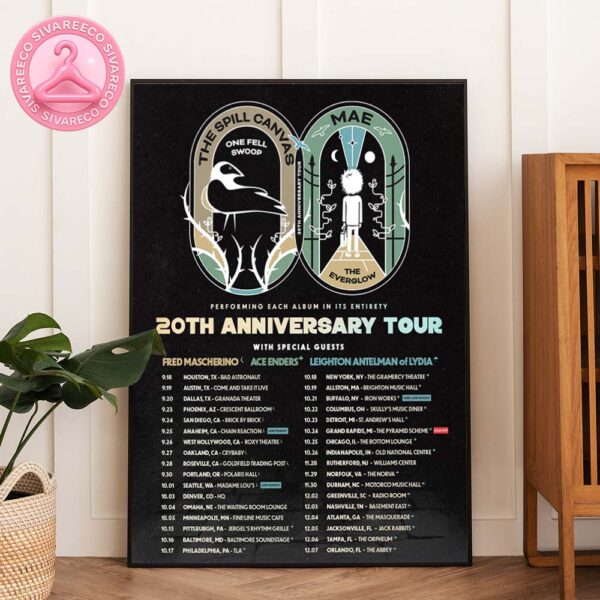 The Spill Canvas and Mae Tour Poster Full Color Anniversary Print at The Abbey in Orlando Florida 20th Anniversary Tour 2025 Home Decor Poster Canvas