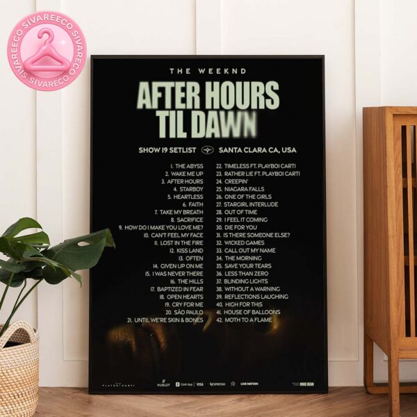 The Weeknd After Hours Til Dawn Tour Setlist Poster At Levi’s Stadium In Santa Clara California Featuring 42 Songs From Show 19 Home Decor Poster Canvas