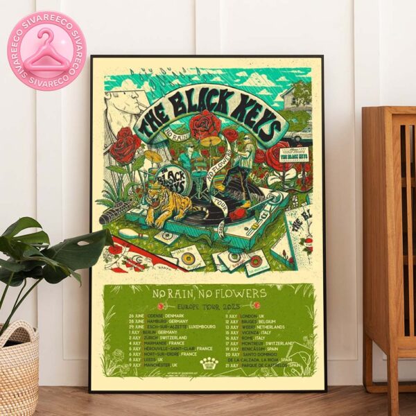 Tour Poster The Black Keys No Rain No Flowers Live Show Music Artwork With Tiger Drums And Roses At Europe In 2025 Home Decor Poster Canvas