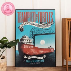 Trampled by Turtles Official Tour Poster At Bayfront Festival Park In Duluth MN On July 5 2025 Featuring Red Cargo Ship And Lift Bridge Artwork Home Decor Poster Canvas
