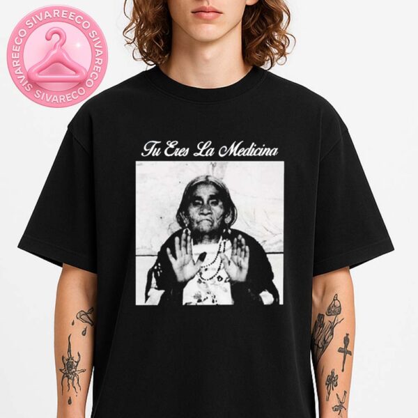 Tu Eres La Medicina Black Tee Featuring Vintage Healer Portrait Spiritual Statement Design Unisex T-Shirt