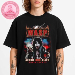 WASP Album One Alive World Tour Poster Featuring Skull Holding Demon Vocalist Artwork For 2025 Global Shows Unisex T-Shirt