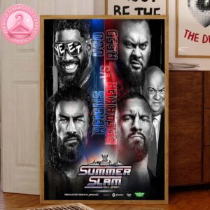 WWE Summer Slam New Jersey 2025 Roman Reigns And Jey Uso VS Bron Breaker And Bronson Reed Home Decor Canvas Poster