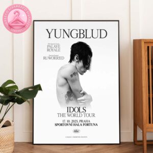 Yungblud Tour Poster Black and White Tattoo Design at Sportovni Hala Fortuna in Prague Czech Republic Idols World Tour 2025 Home Decor Poster Canvas