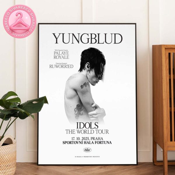 Yungblud Tour Poster Black and White Tattoo Design at Sportovni Hala Fortuna in Prague Czech Republic Idols World Tour 2025 Home Decor Poster Canvas