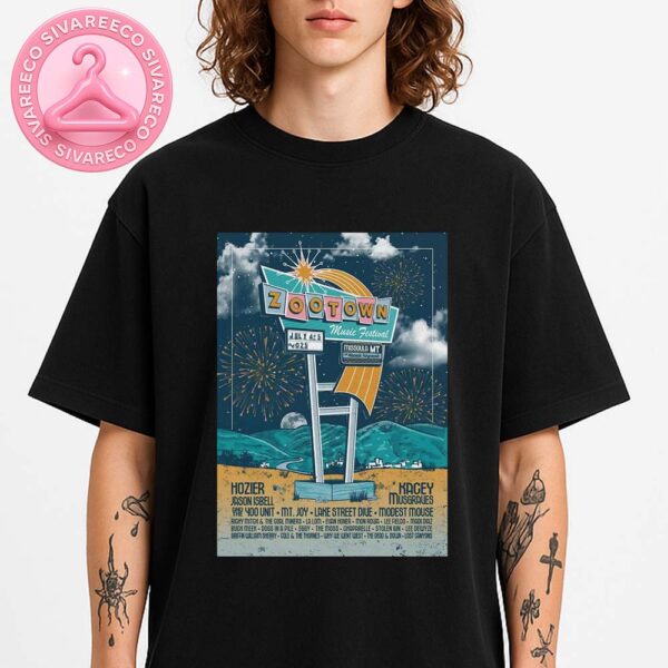 Zootown Music Festival Poster At Missoula Fairgrounds In Missoula Montana On July 4 And 5 2025 With Retro Neon Sign Artwork Unisex T-Shirt